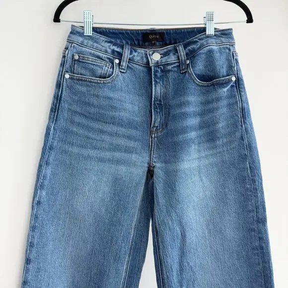 Quince Bella Jeans Womens 27 High Rise Relaxed Straight Stretch Denim Atlantic - Picture 4 of 12